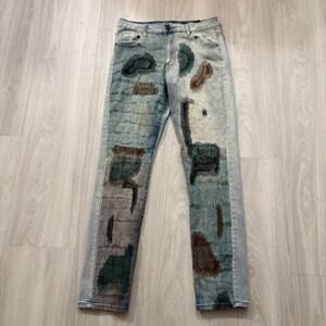 Waimea Jean Women Skinny Fit Sashiko Patchwork Embroidered Light Wash Size 20